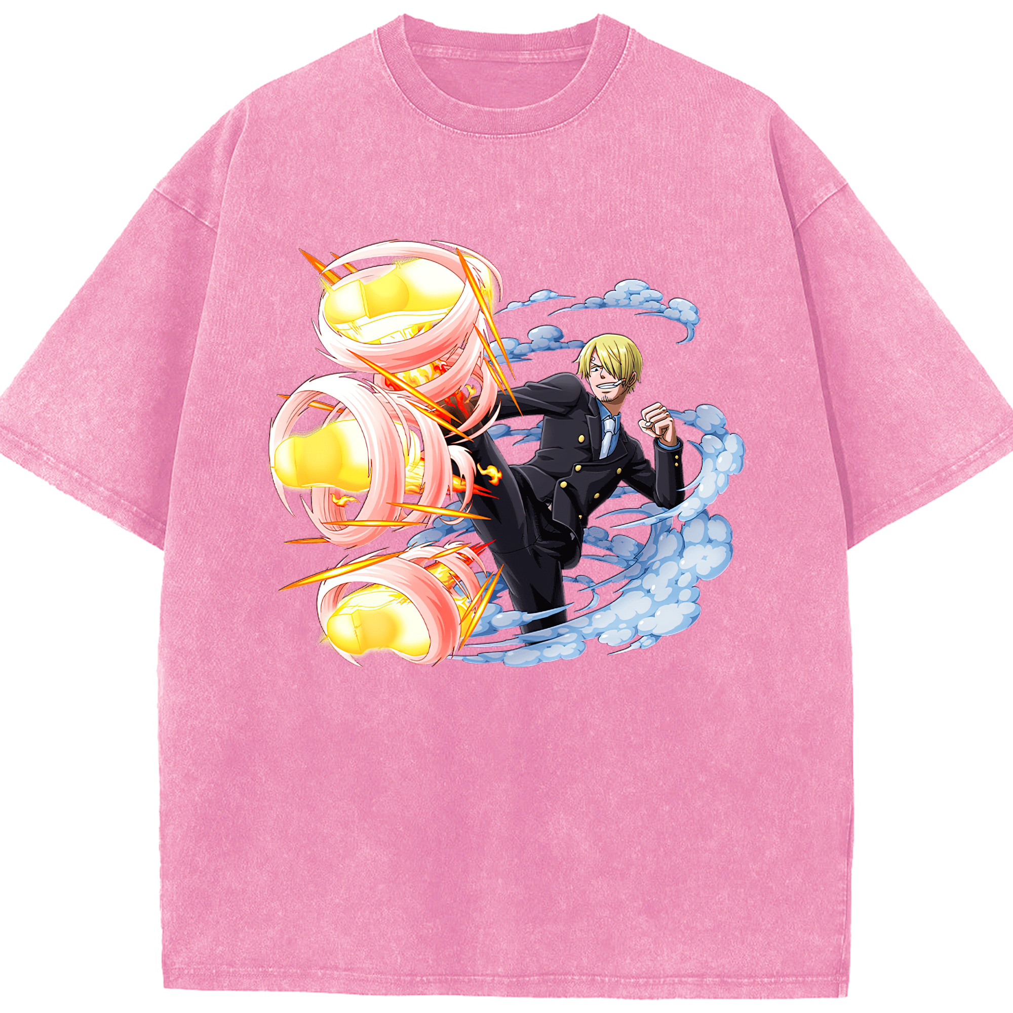 （画像用） ワンピース サンジ ONE PIECE Sanji 綿100% ヴィンテージ風 半袖Tシャツ（フロントプリント）